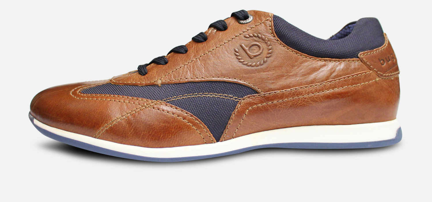 Brown Leather Bugatti Mens Shoes with Navy Mesh
