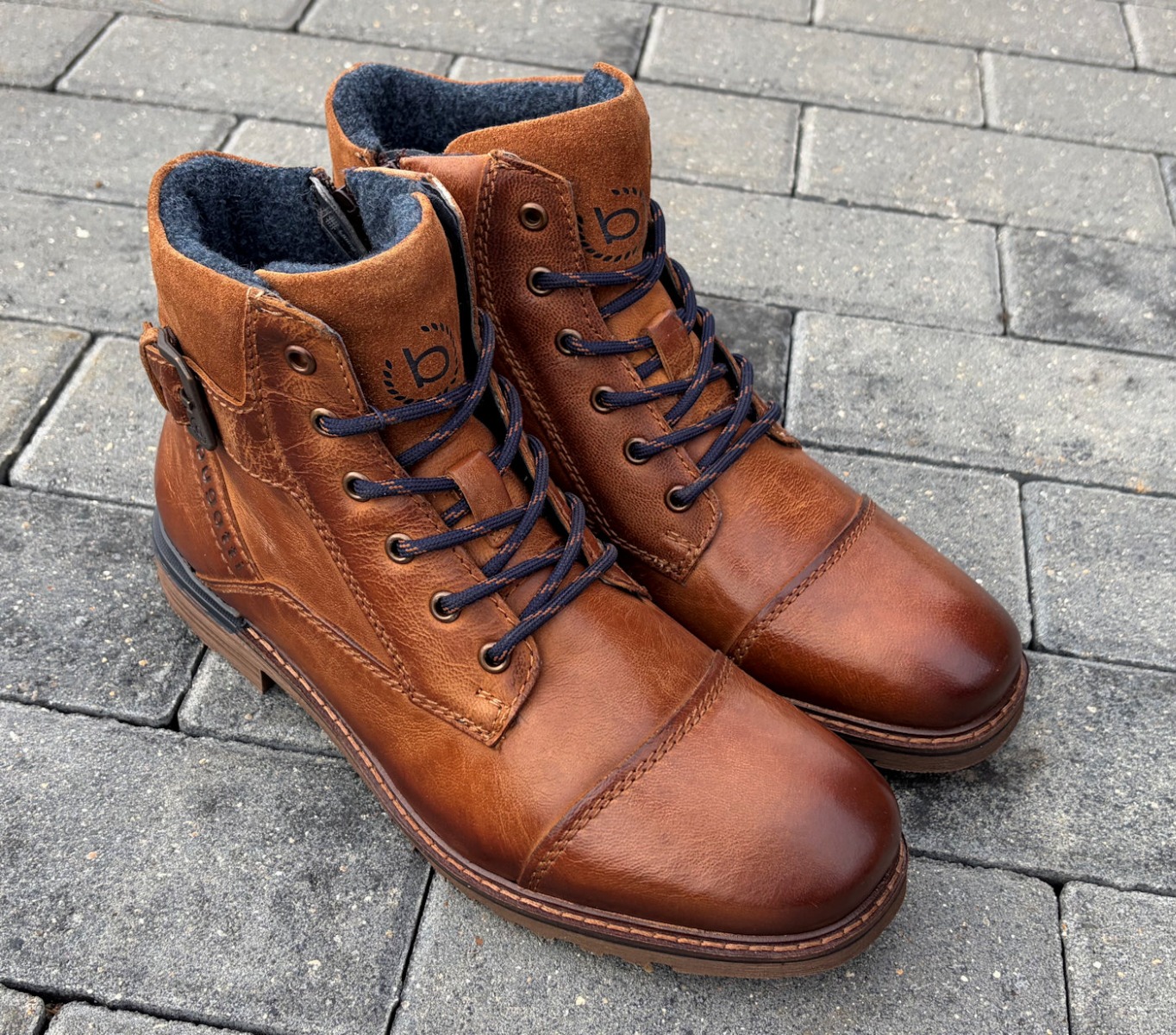 Bugatti Mens Commander Buckle Boots in Tan with Rubber Sole