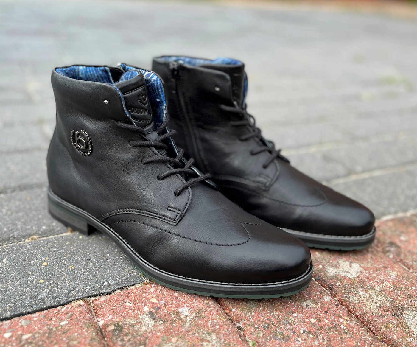 Bugatti Black Wingtip Mens Side Zip Designer Boots