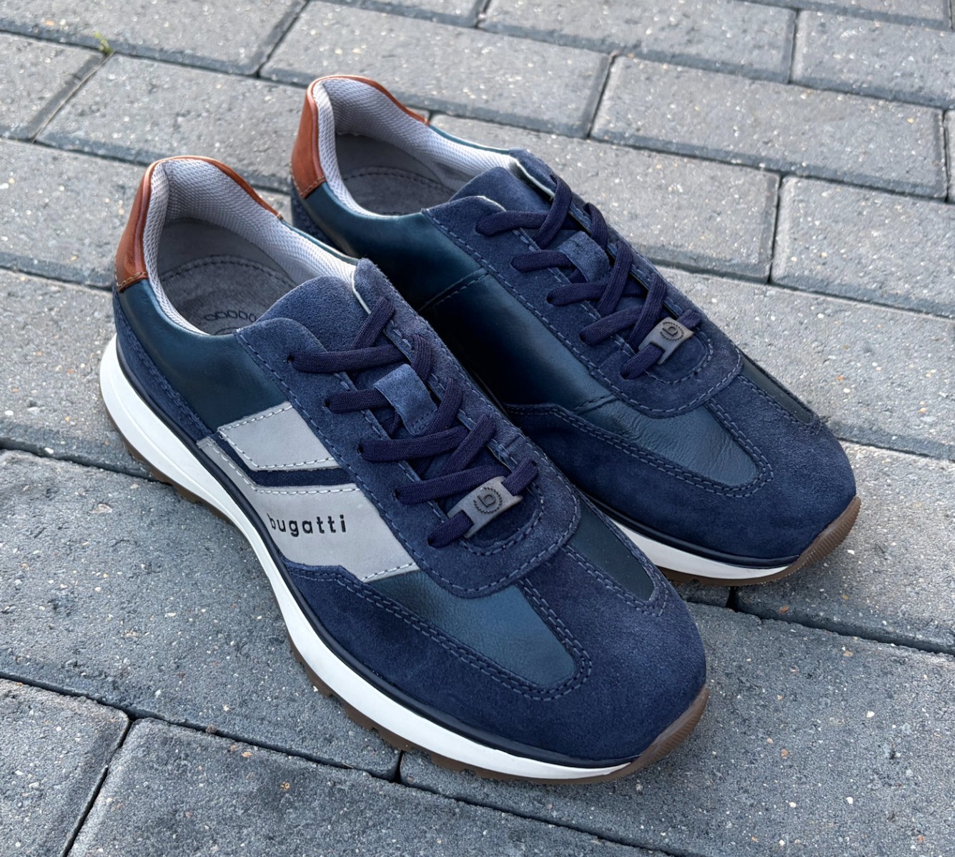 Bugatti Designer Mens Navy Blue Suede Leather Training Shoes