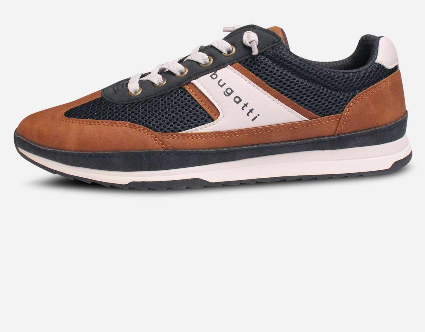 Bugatti Navy Blue Brown & White Designer Mens Trainers