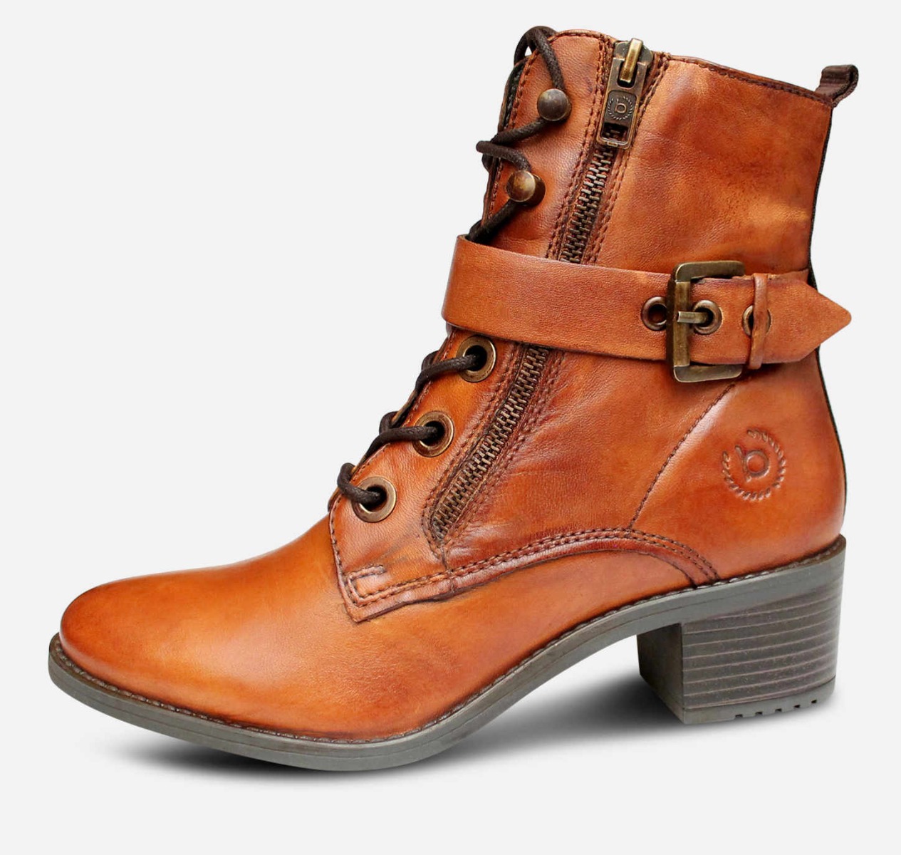 Bugatti Designer Antique Cognac Zip Boots with Side Strap