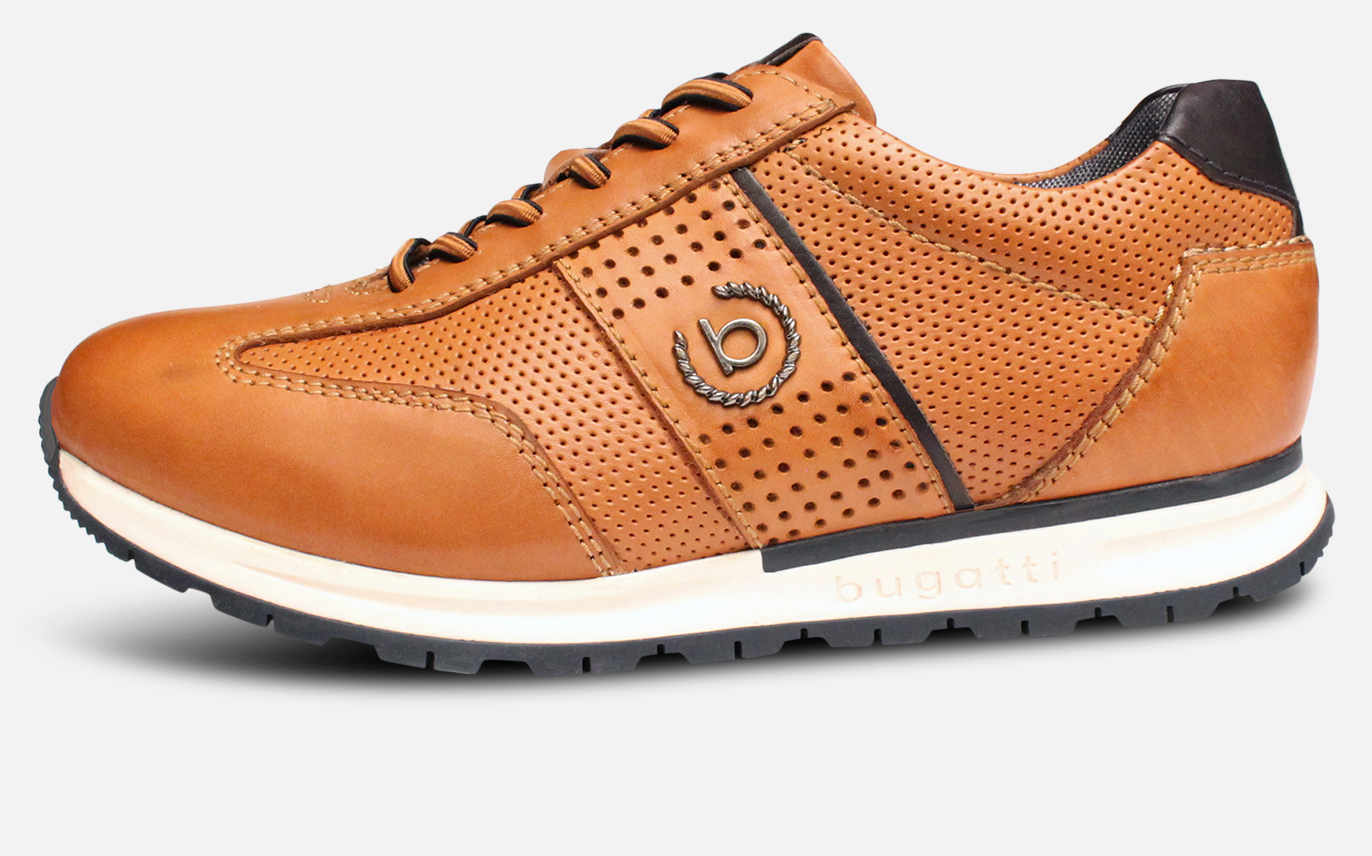 Bugatti Light Brown Leather Premium Trainers for Men