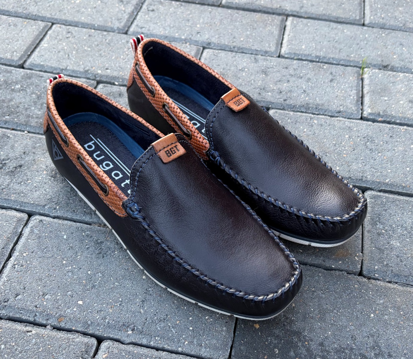 Bugatti Mens Designer Dark Navy Blue Slip On Loafer Shoes