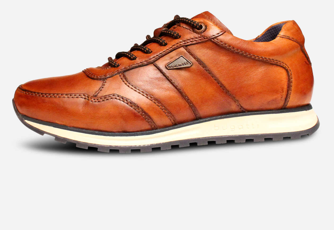 Bugatti Luxury Antique Tan Lace Up Sneakers with Navy Sole