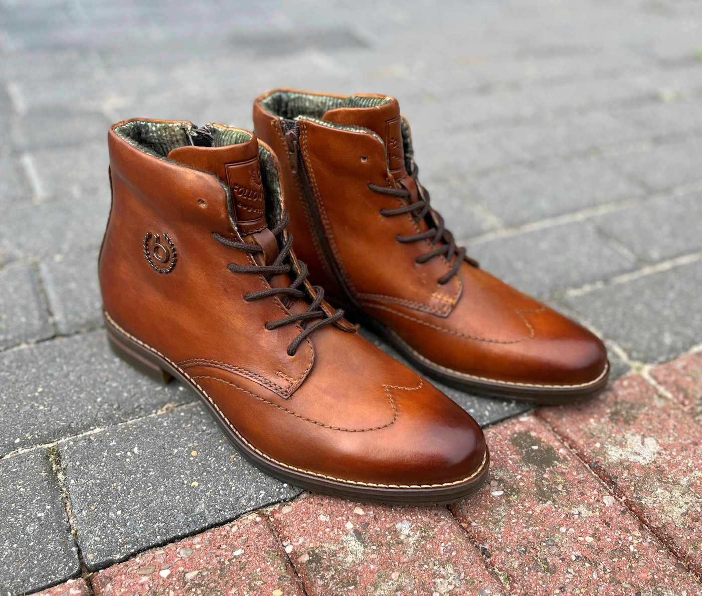 Bugatti Light Brown Wingtip Mens Side Zip Designer Boots