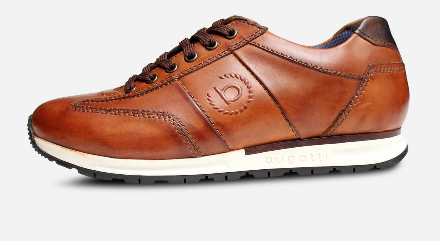 Antique Tan Leather Designer Bugatti Lace Up Sneakers