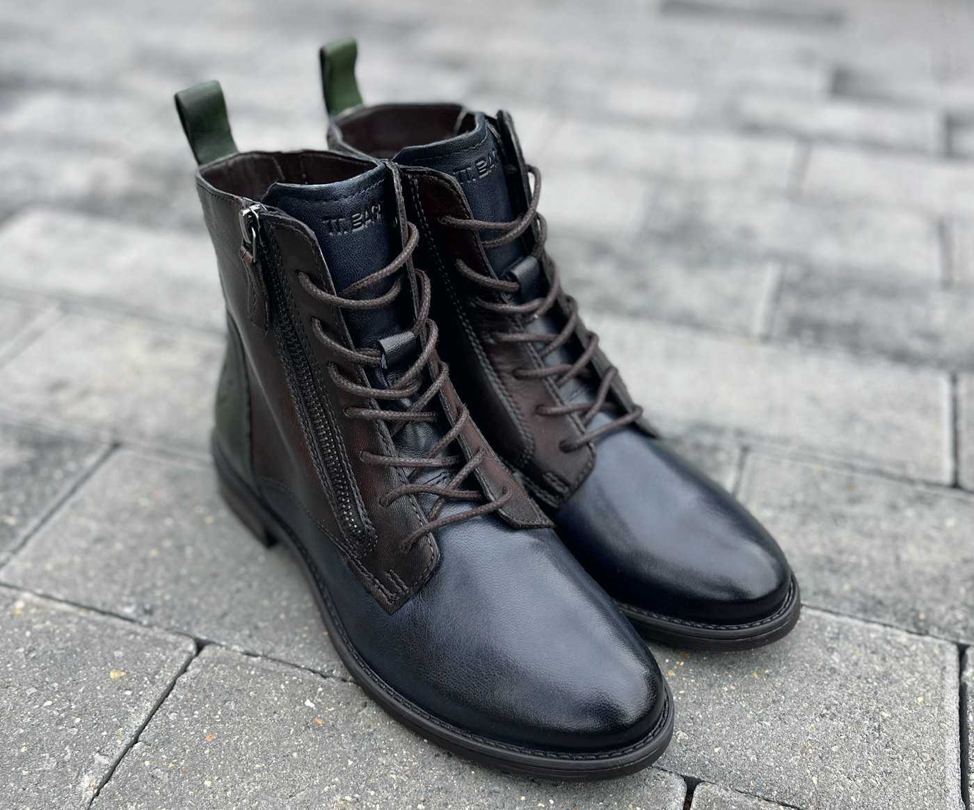 Navy Blue Brown and Green Lace Up TT Bagatt Zip Boots