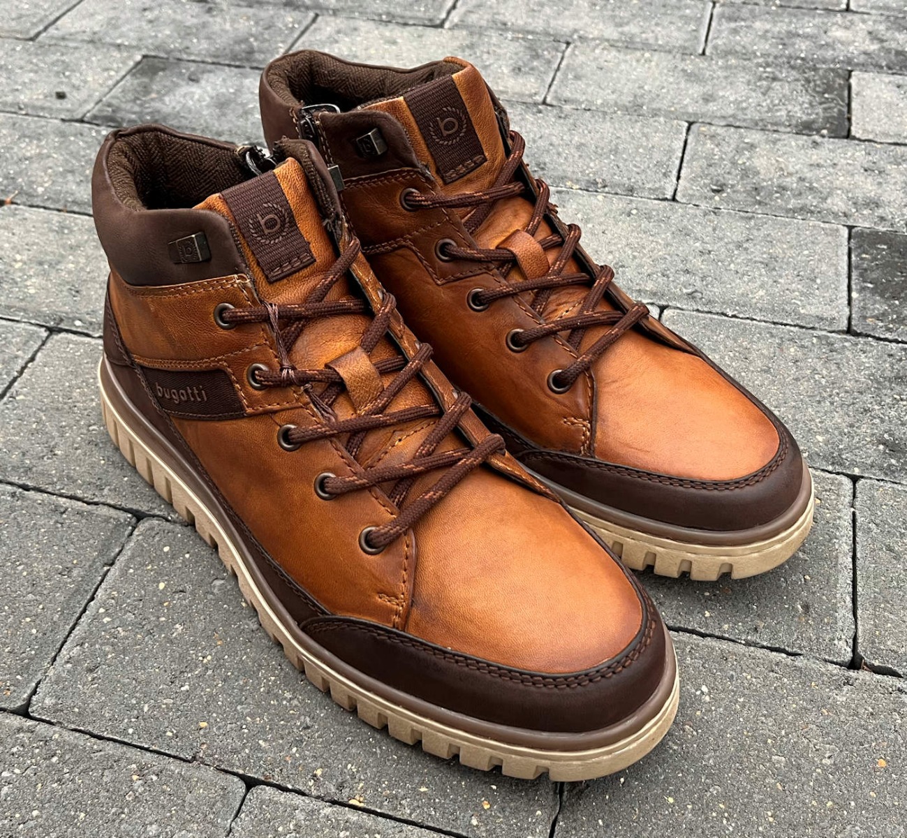 Bugatti Brown Mens Commander Boots with Size Zip & Rubber Sole