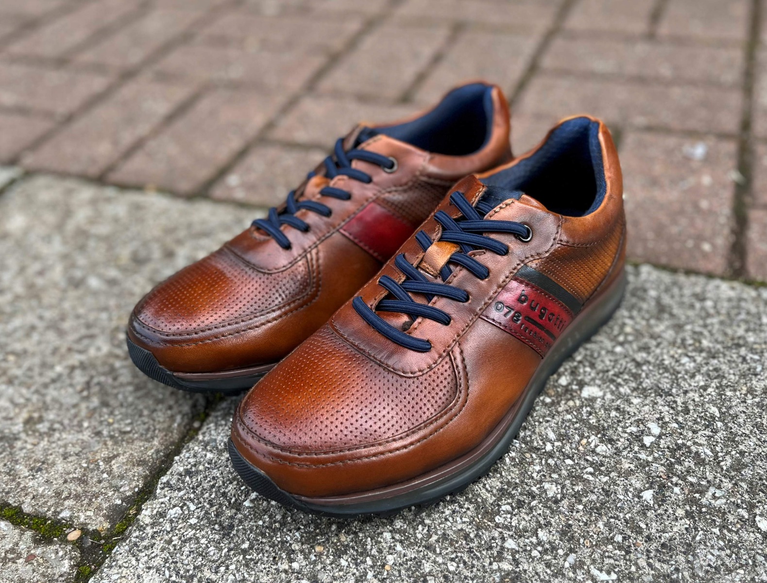 Designer Bugatti Tan Leather Mens Training Shoes 