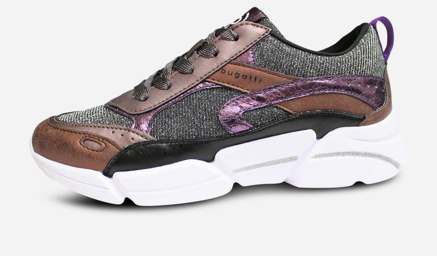 Bugatti Lightweight Chunky Trainers in Metallic Grey Leather