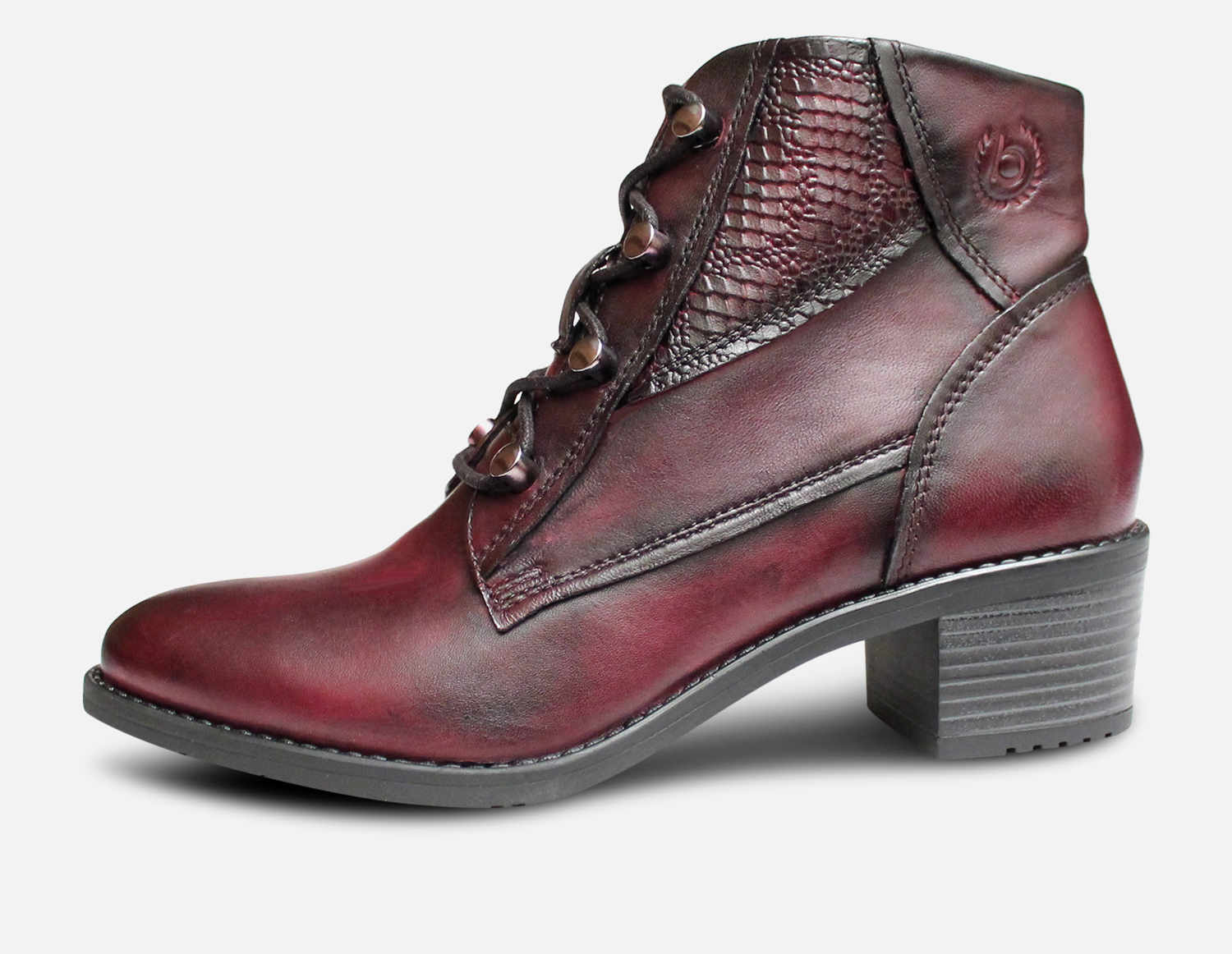 Bugatti Dark Burgundy Leather Womens Ankle Zip Boots