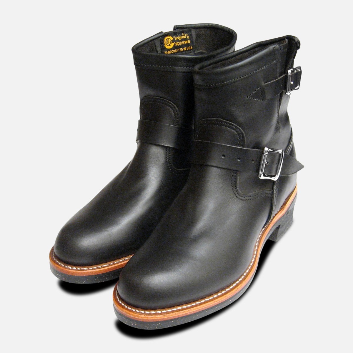 Chippewa Mens Black American Hide Logger Boots with Vibram Sole