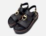 Barbour Black T Bar Designer Ladies Sandals with Gold Buckle