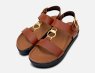 Barbour Brown T Bar Designer Ladies Sandals with Gold Buckle
