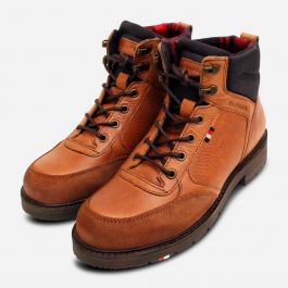 Tommy Hilfiger Jensen Brown Leather Hiking Boots Padded Collar Lace Up Sz 8 TOMMY HILFIGER Mens Brown Color Block Cushioned Collar  main image 2