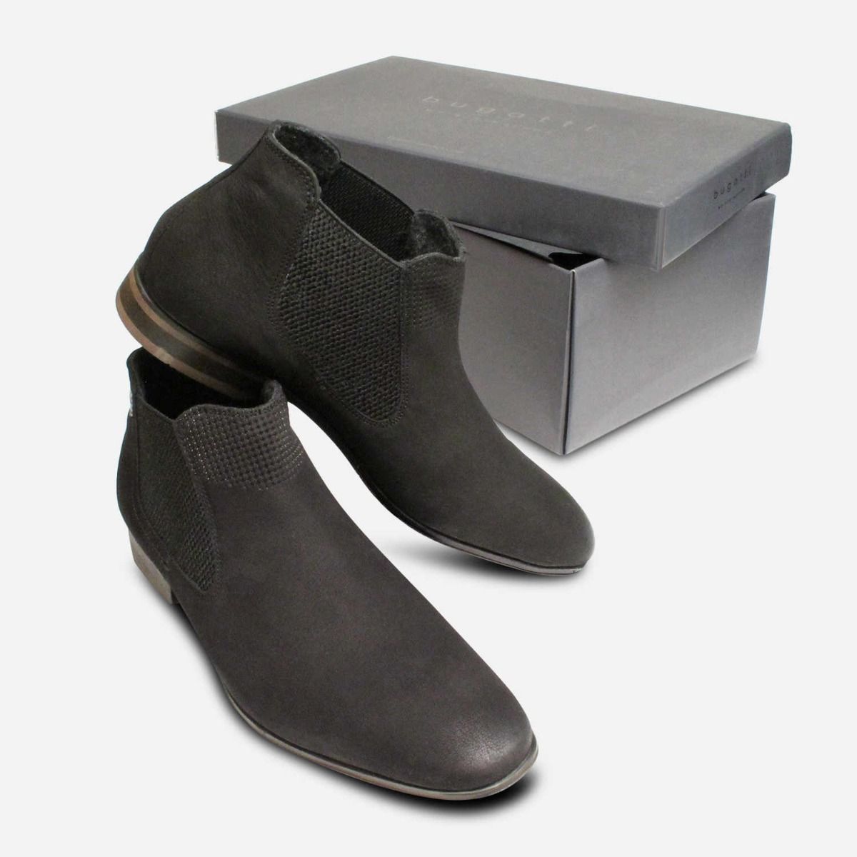 Matt Black Nubuck Leather Bugatti Beatle Boots for Men