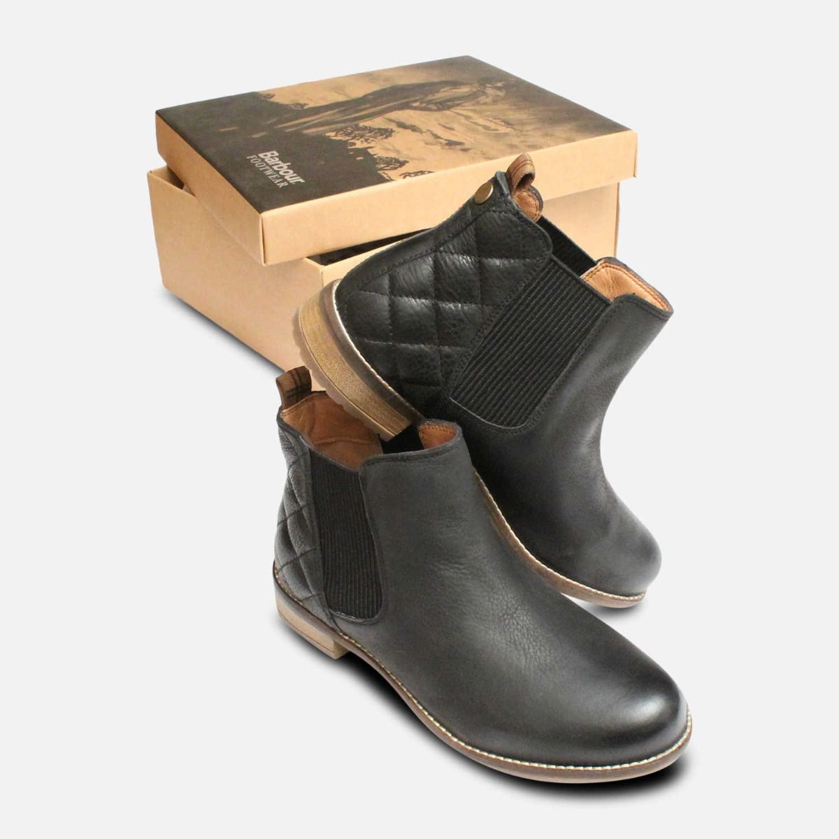 Barbour Abigail Quilted Chelsea Boots in Black Leather