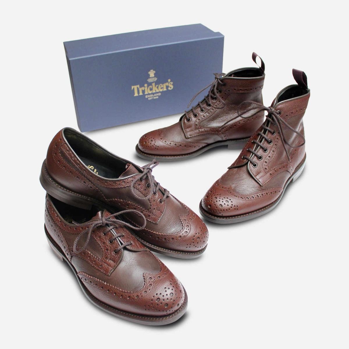 Trickers Brown Two Tone Deerskin Boots with Dainite Sole