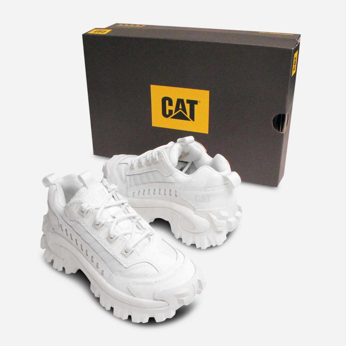 All White Designer CAT Chunky Intruder Trainer Shoes