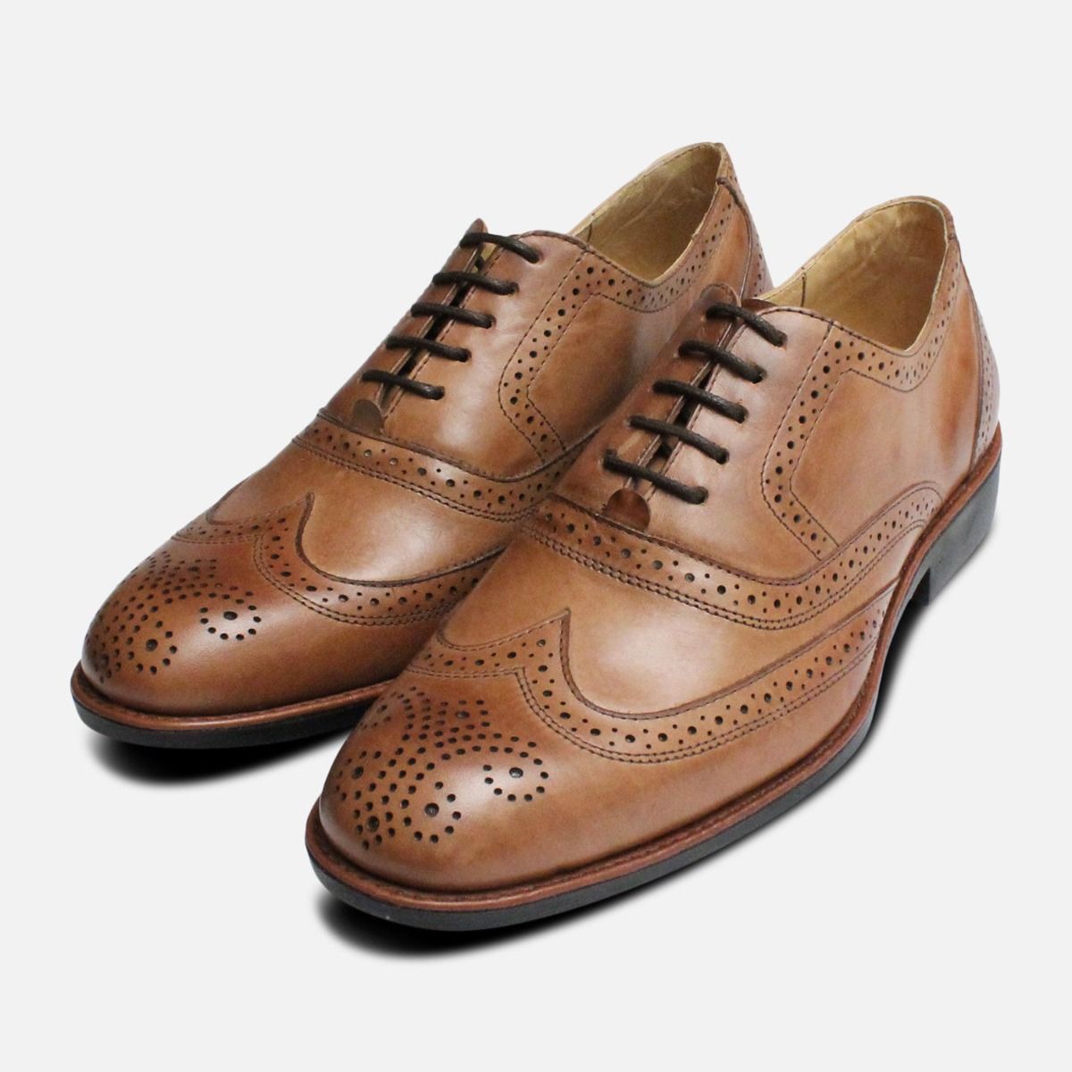 British Brogues Size 7 M Brown Oxford Mens R5C22 George Cleverley Tan Brown Leather Oxford Brogue Shoes Men main image 2