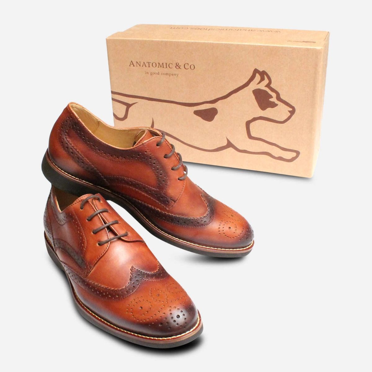 Brushed Tan Mens Wingtip Brogues by Anatomic Shoes