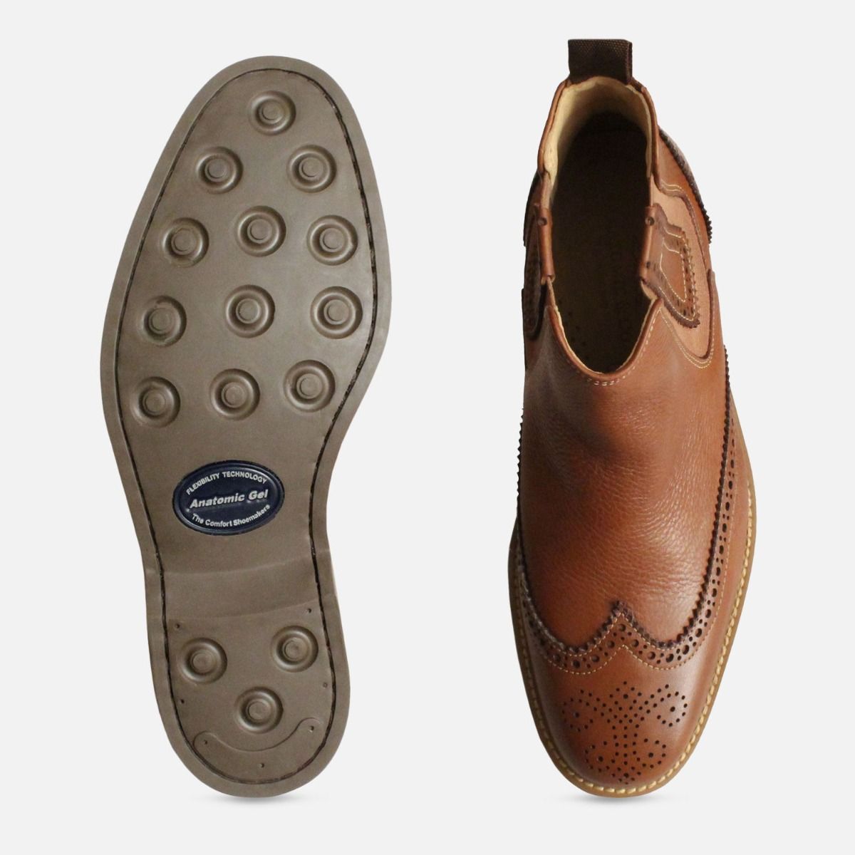 Cognac Wingtip Brogue Chelsea Boots by Anatomic Co