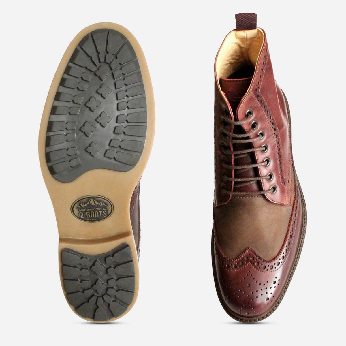 New Two Tone Burgundy Brogue Boots by Anatomic Shoes