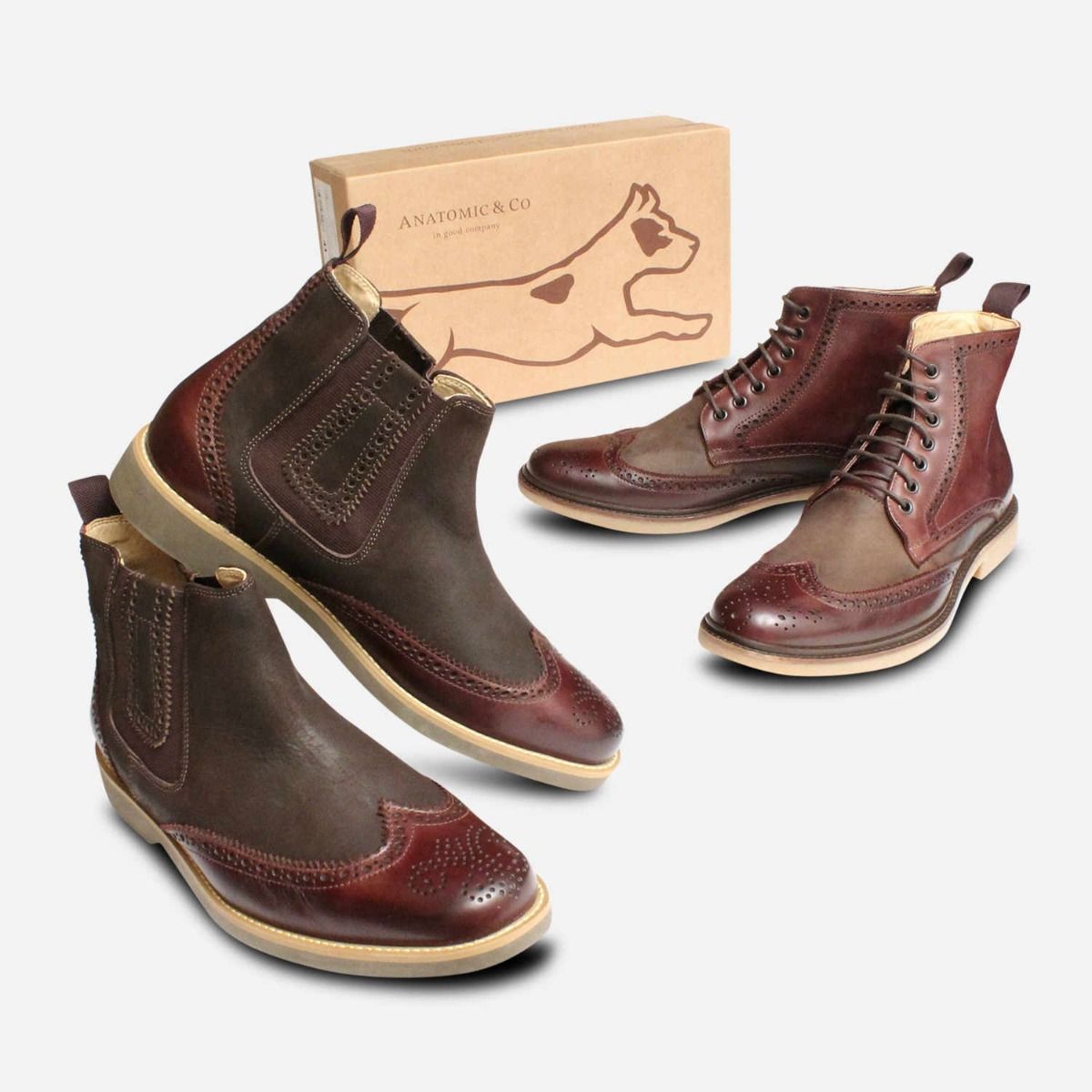New Two Tone Burgundy Brogue Boots by Anatomic Shoes