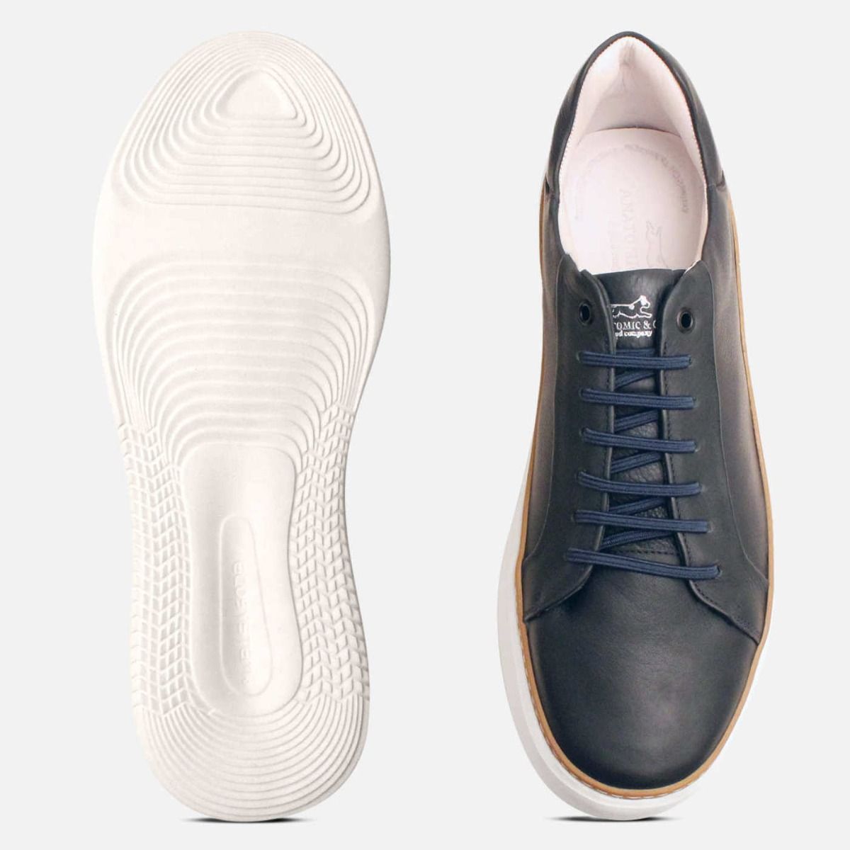 Anatomic Comfort Lace Up Training Shoes in Navy Blue Leather