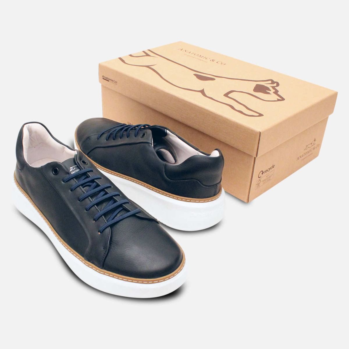 Anatomic Comfort Lace Up Training Shoes in Navy Blue Leather