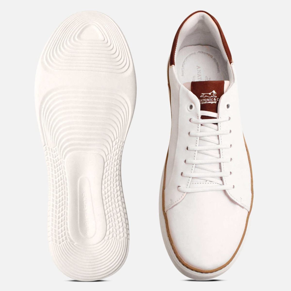 Anatomic Comfort Lace Up Mens Training Shoes in White Leather