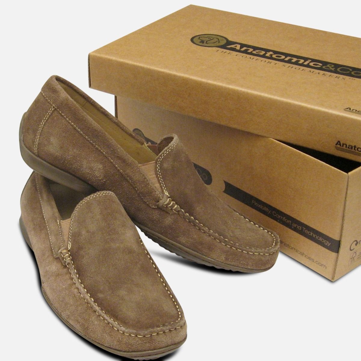 Beige Suede Moccasin Loafers by Anatomic & Co