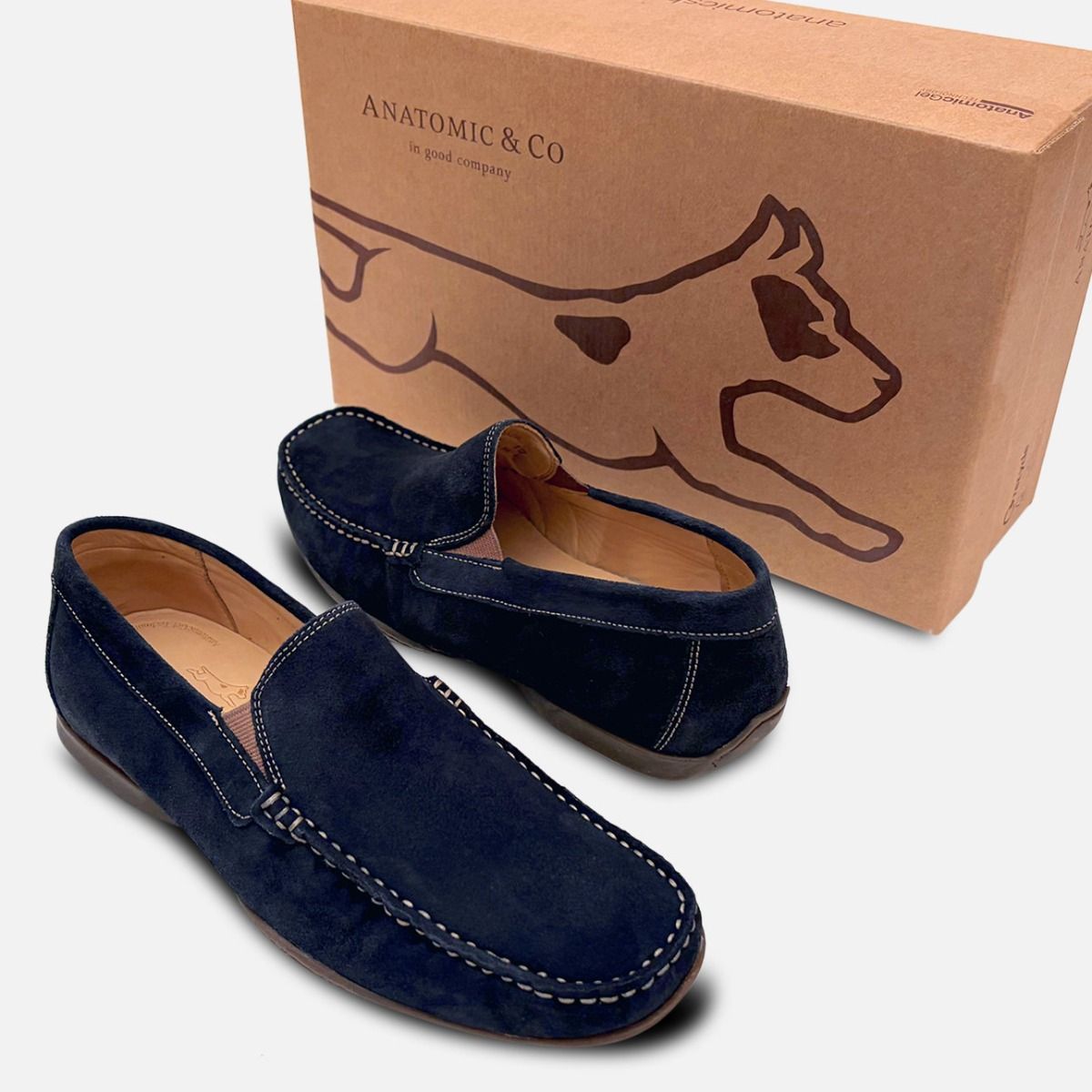 Anatomic Shoes Dark Navy Blue Suede Slip On Loafers