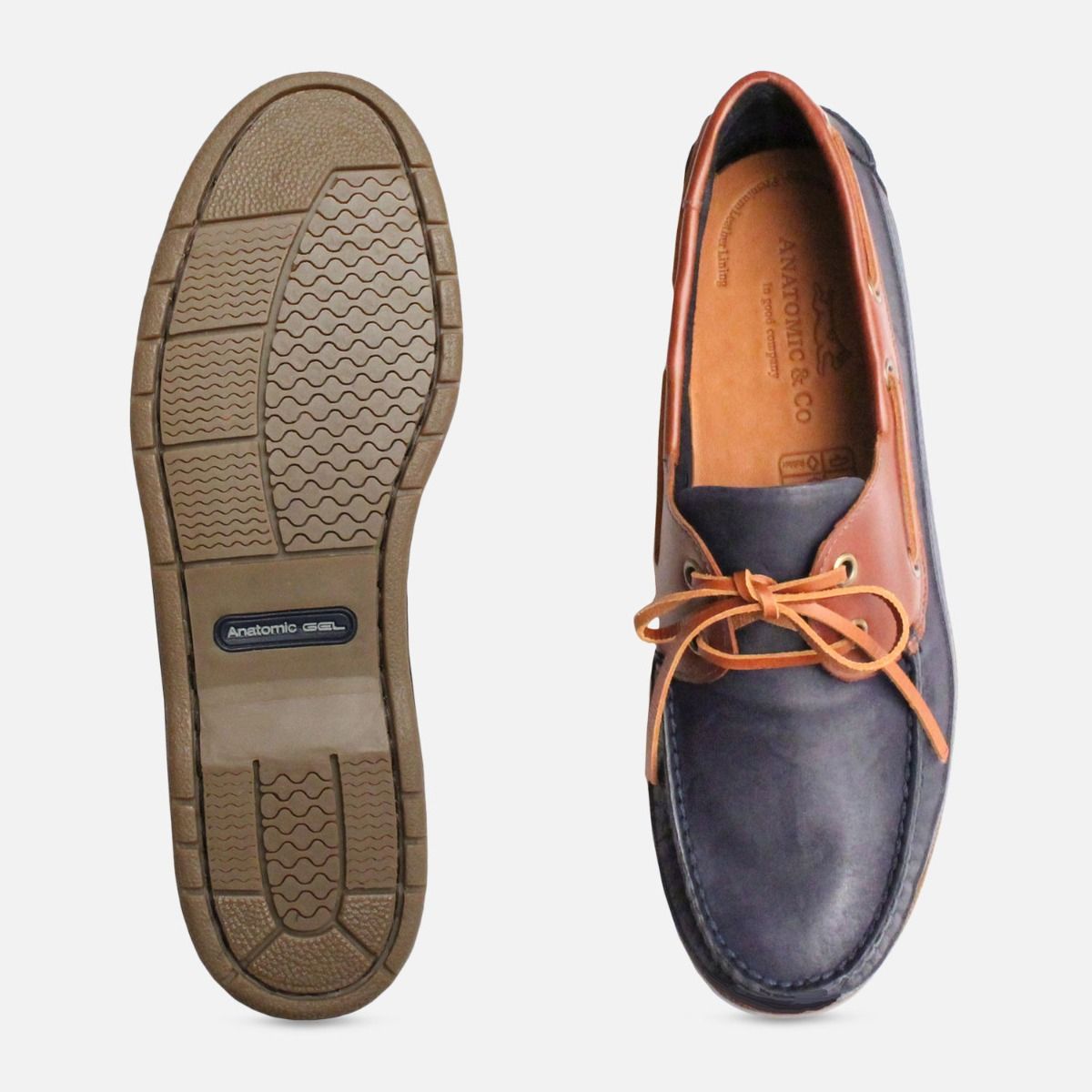 Luxury Anatomic Boat Shoes in Waxy Navy & Brown