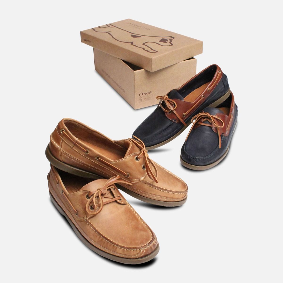 Luxury Anatomic Boat Shoes in Waxy Navy & Brown
