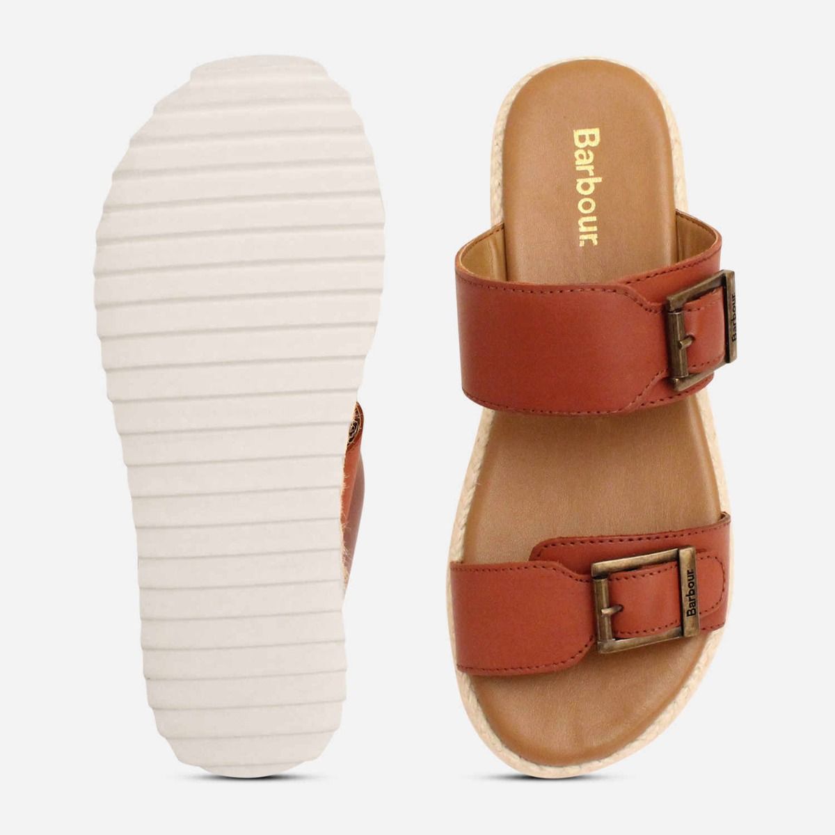 Barbour Womens Designer Platform Tan Leather Sandals