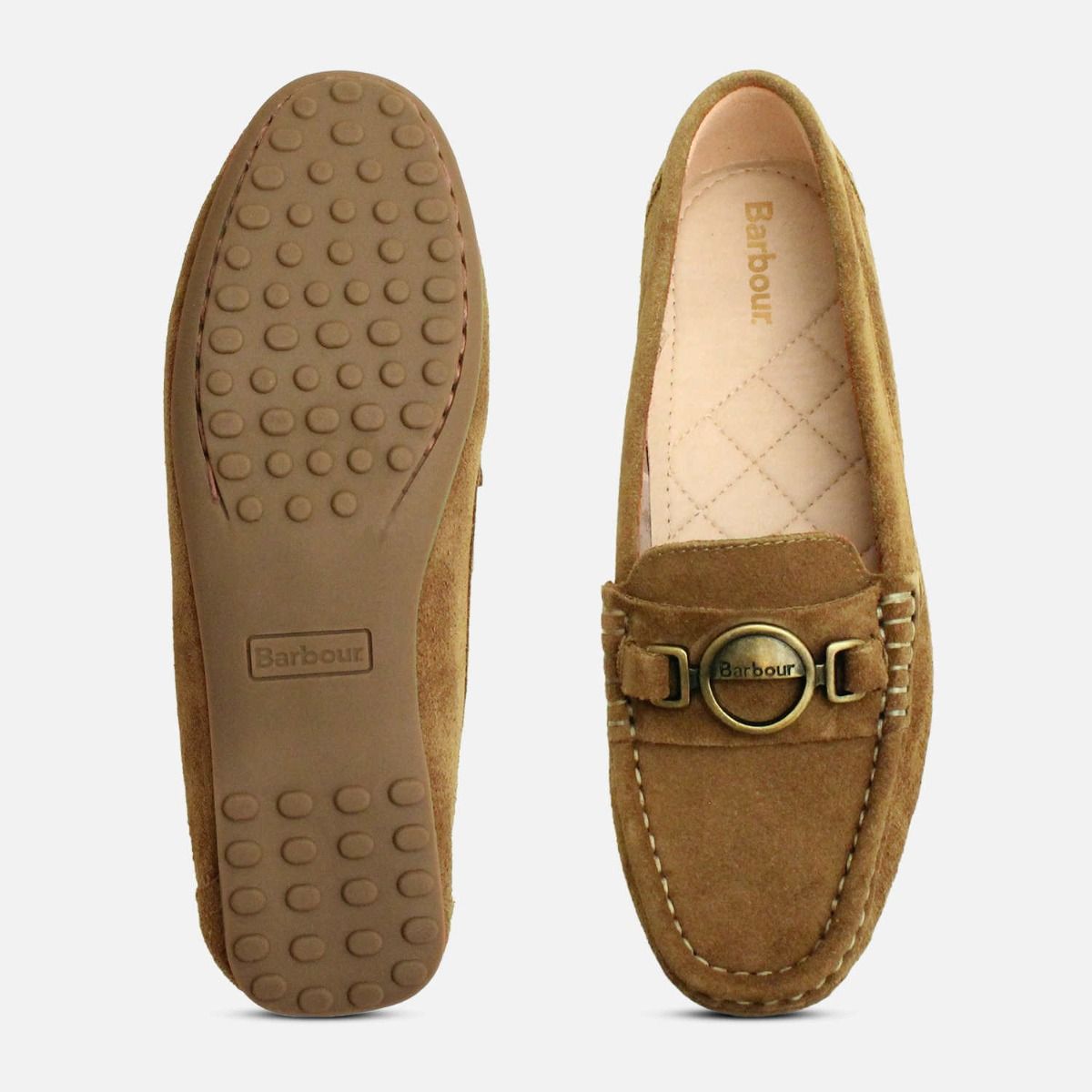 Barbour Olive Taupe Suede Designer Womens Flat Loafer