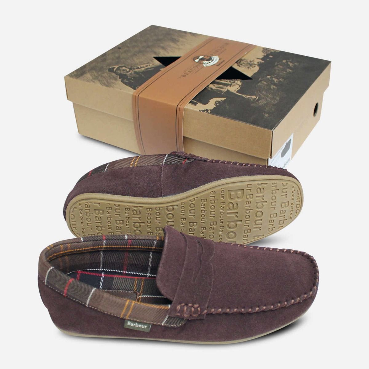 Barbour Mens Indoor Slippers in Ashworth Brown Suede MSL0006BR51