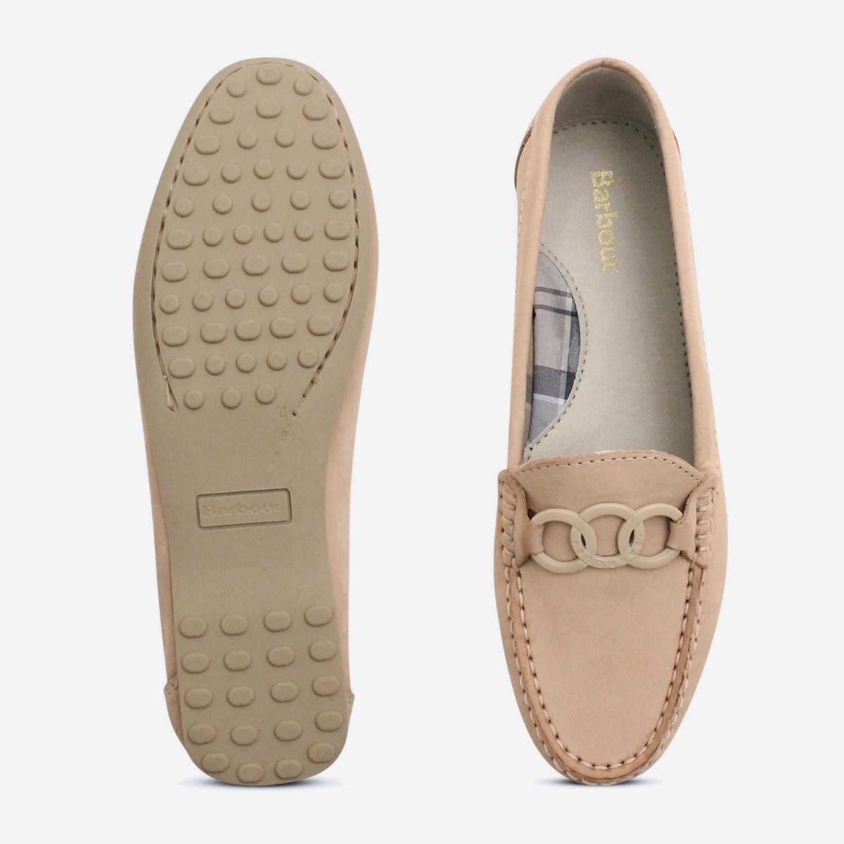 Barbour Stitched Ladies Designer Moccasin in Beige Nubuck