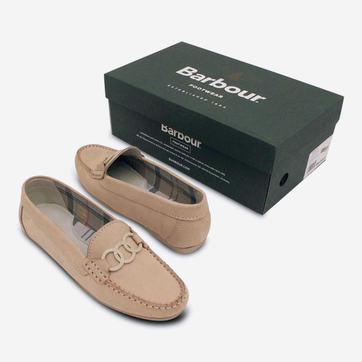 Barbour Stitched Ladies Designer Moccasin in Beige Nubuck