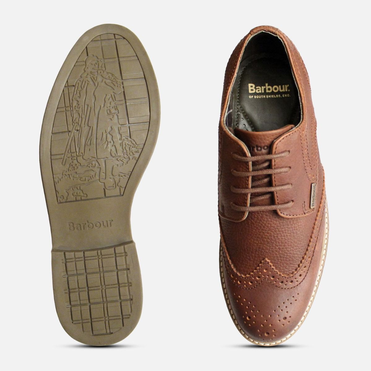 Barbour Derby Lace Up Brogue Shoes in Dark Brown