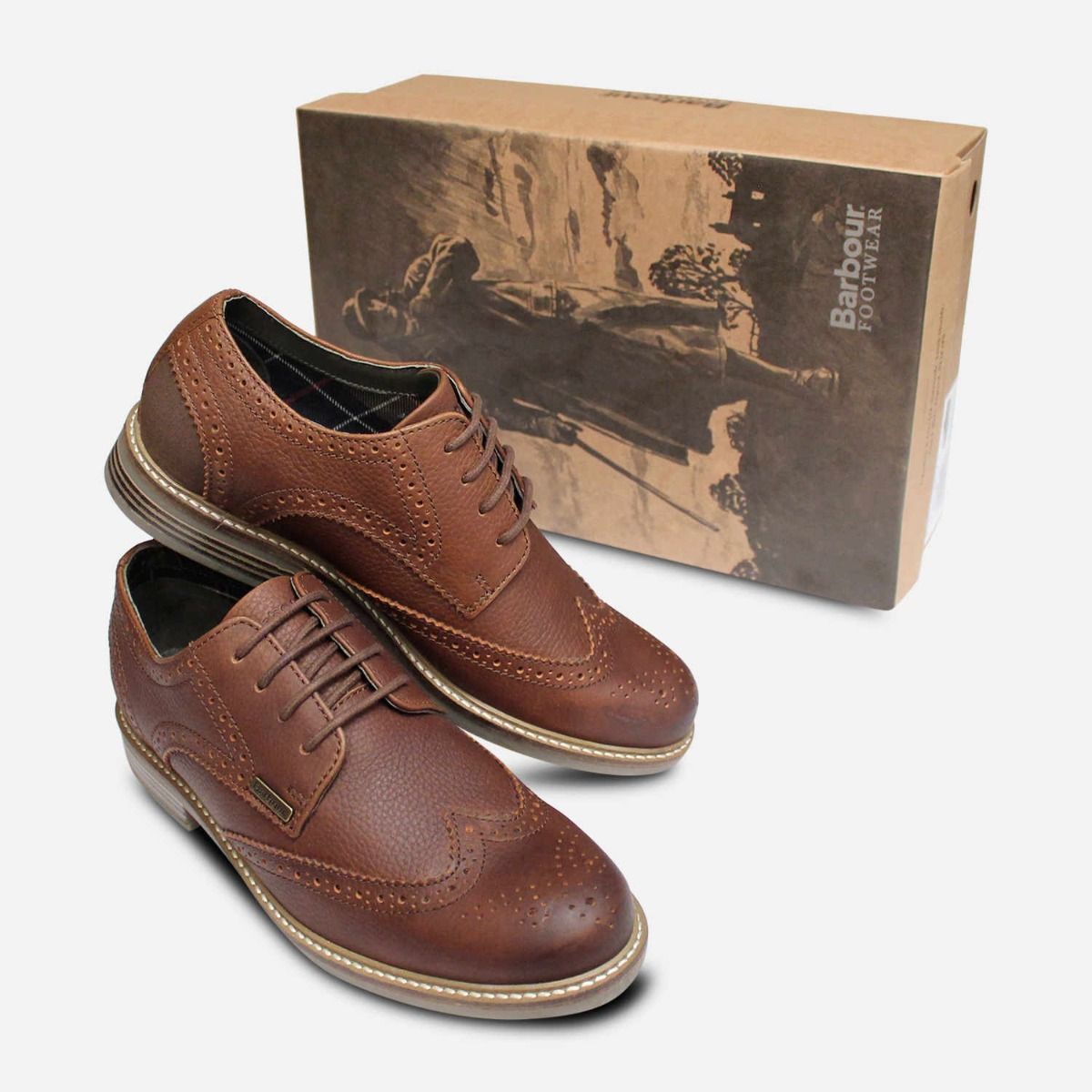 Barbour Derby Lace Up Brogue Shoes in Dark Brown