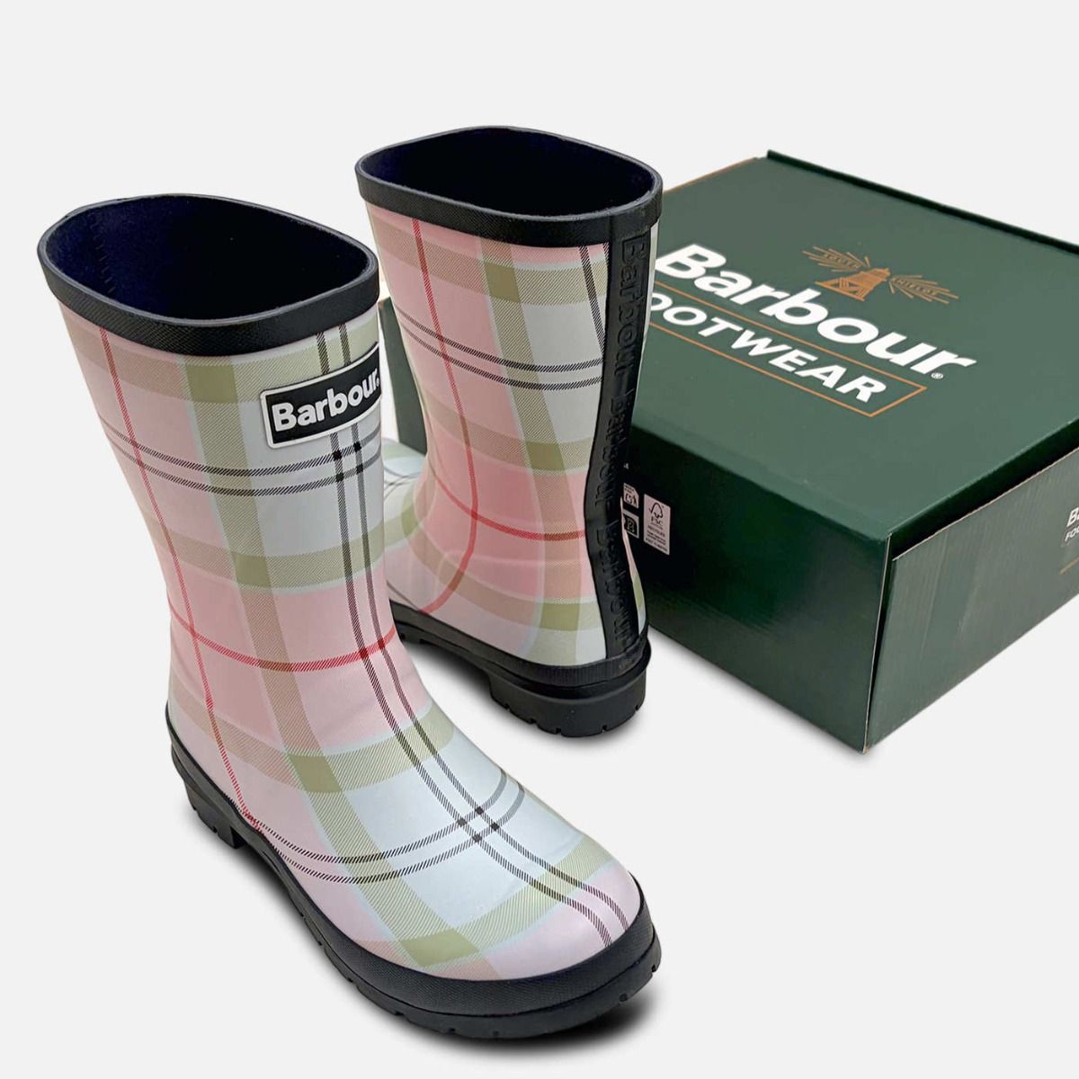 Barbour Ladies Pink Tartan Walking Wellington Boots