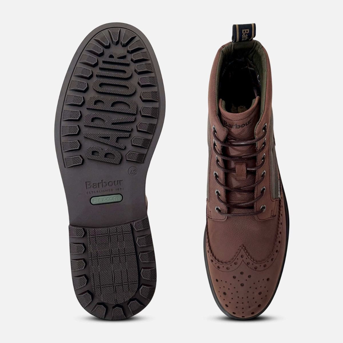 Barbour Mens Country Brogue Boots in Brown Nubuck Leather