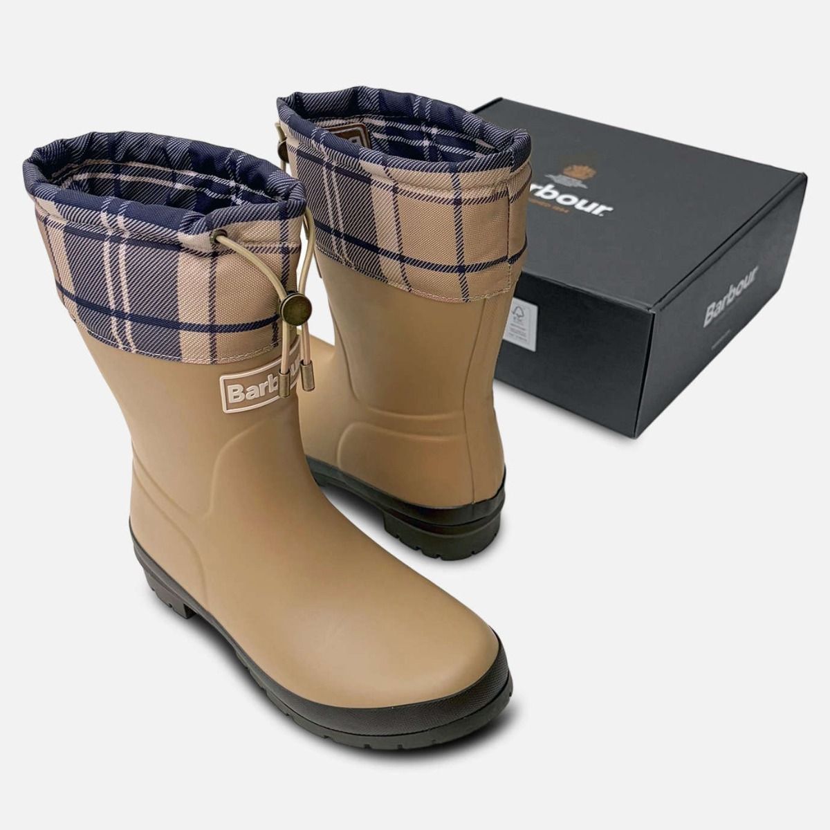 Barbour Warm Lined Putty Beige Tartan Mowbray Wellies