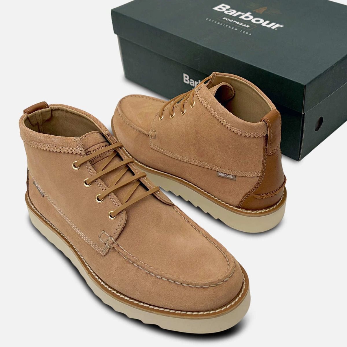 Barbour Stitched Lace Up Chukka Boot in Desert Brown Suede