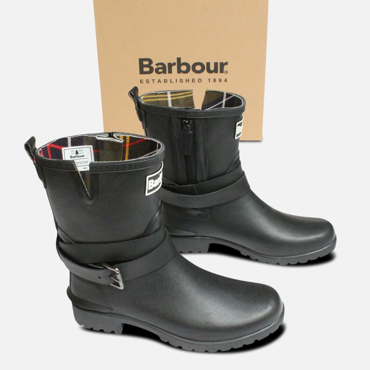 Barbour Biker Buckle Wellington Boots in Black