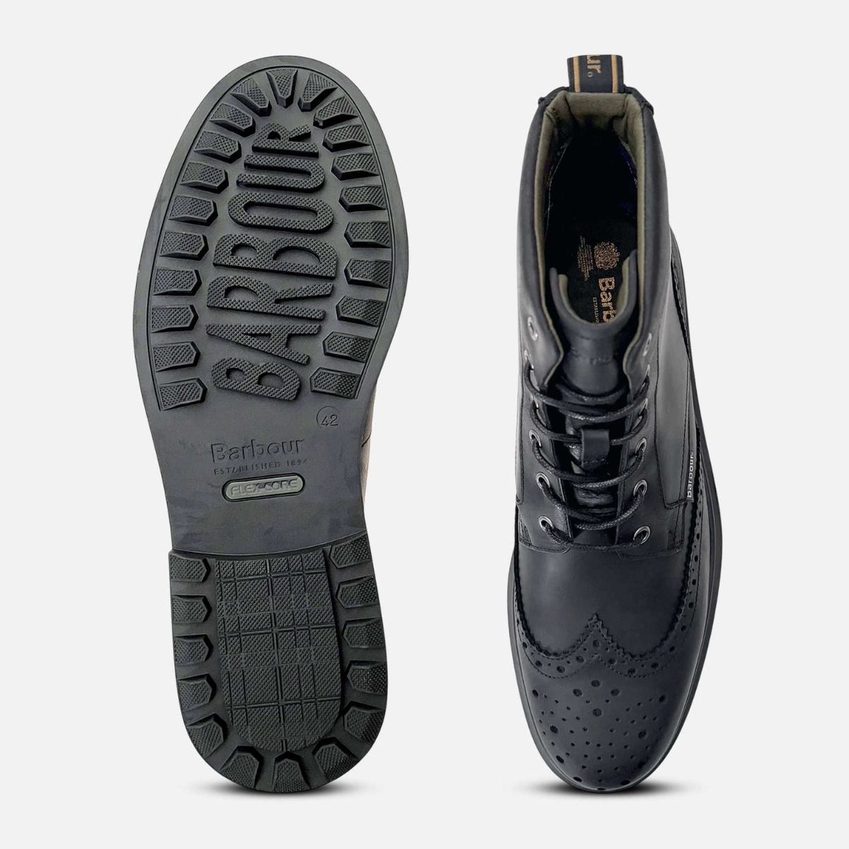 Barbour Mens Country Brogue Boots in Waxy Black Leather