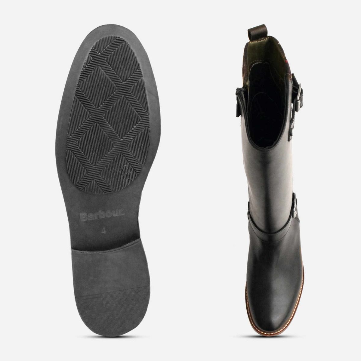 Barbour Double Buckle Black Tartan Womens Riding Boots